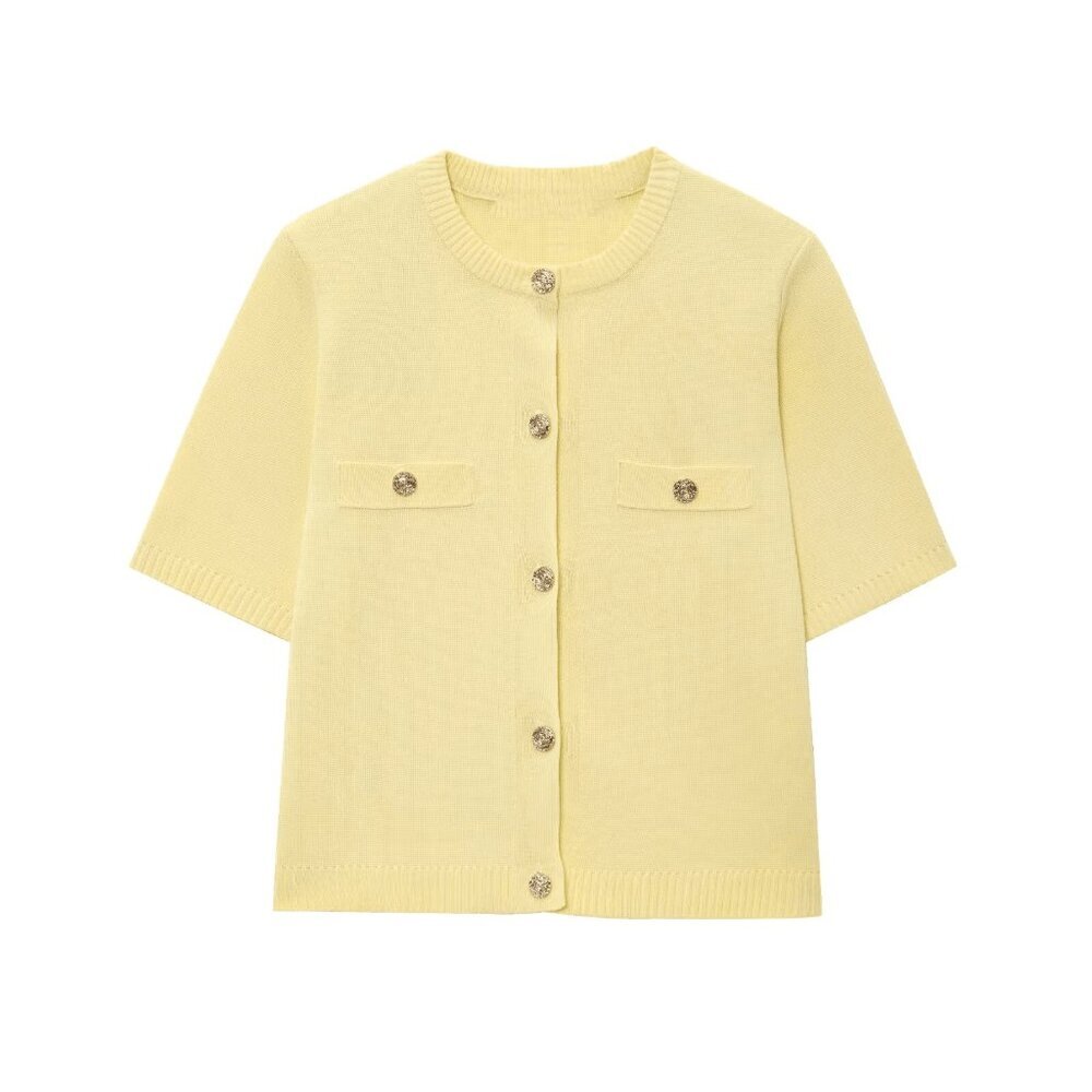 Yellow Casual Women's Minimalist Versatile Short Sleeve Knit Top - Picture 7 of 11